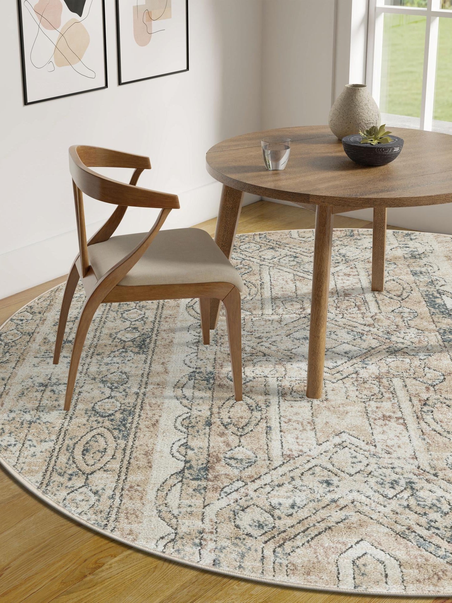 Ivory 3' 1 x 3' 1 Portland Round Area Rug 85% Polypropylene & 15% Polyester Vintage Distressed Traditional Carpet for Home Decor for Sale at Rug Engine