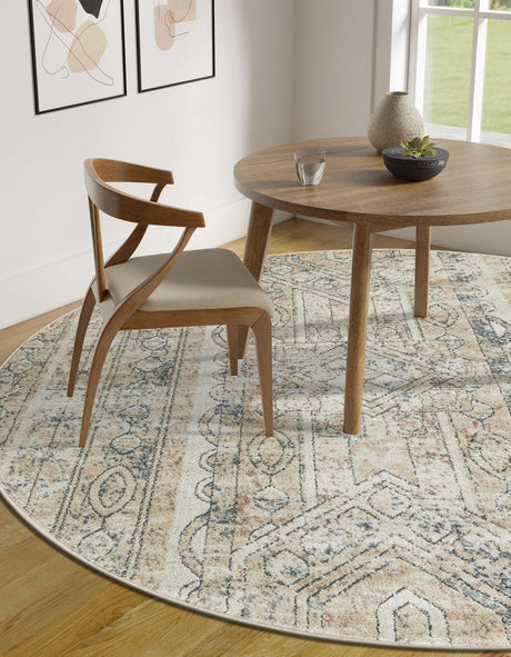 Ivory 5' 3 x 5' 3 Portland Round Area Rug 85% Polypropylene & 15% Polyester Vintage Distressed Traditional Carpet for Home Decor for Sale at Rug Engine