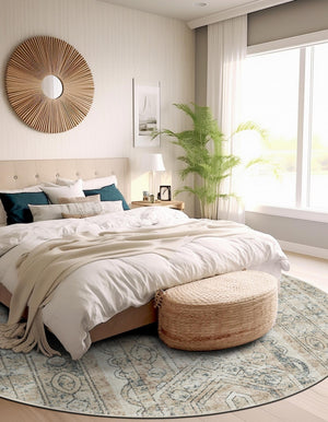 Ivory 5' 3 x 5' 3 Portland Round Area Rug 85% Polypropylene & 15% Polyester Vintage Distressed Traditional Carpet for Home Decor for Sale at Rug Engine
