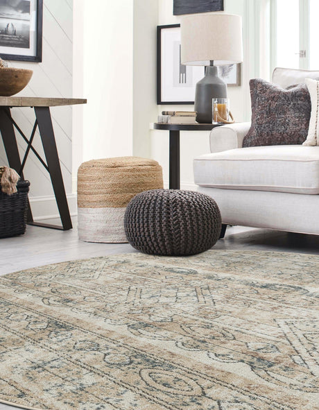 Ivory 7' 1 x 7' 1 Portland Round Area Rug 85% Polypropylene & 15% Polyester Vintage Distressed Traditional Carpet for Home Decor for Sale at Rug Engine