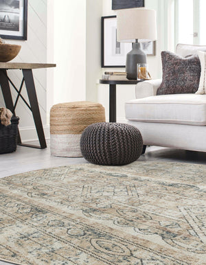 Ivory 3' 1 x 3' 1 Portland Round Area Rug 85% Polypropylene & 15% Polyester Vintage Distressed Traditional Carpet for Home Decor for Sale at Rug Engine