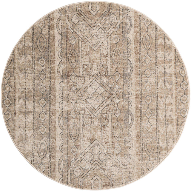 Ivory 5' 3 x 5' 3 Portland Round Area Rug 85% Polypropylene & 15% Polyester Vintage Distressed Traditional Carpet for Home Decor for Sale at Rug Engine