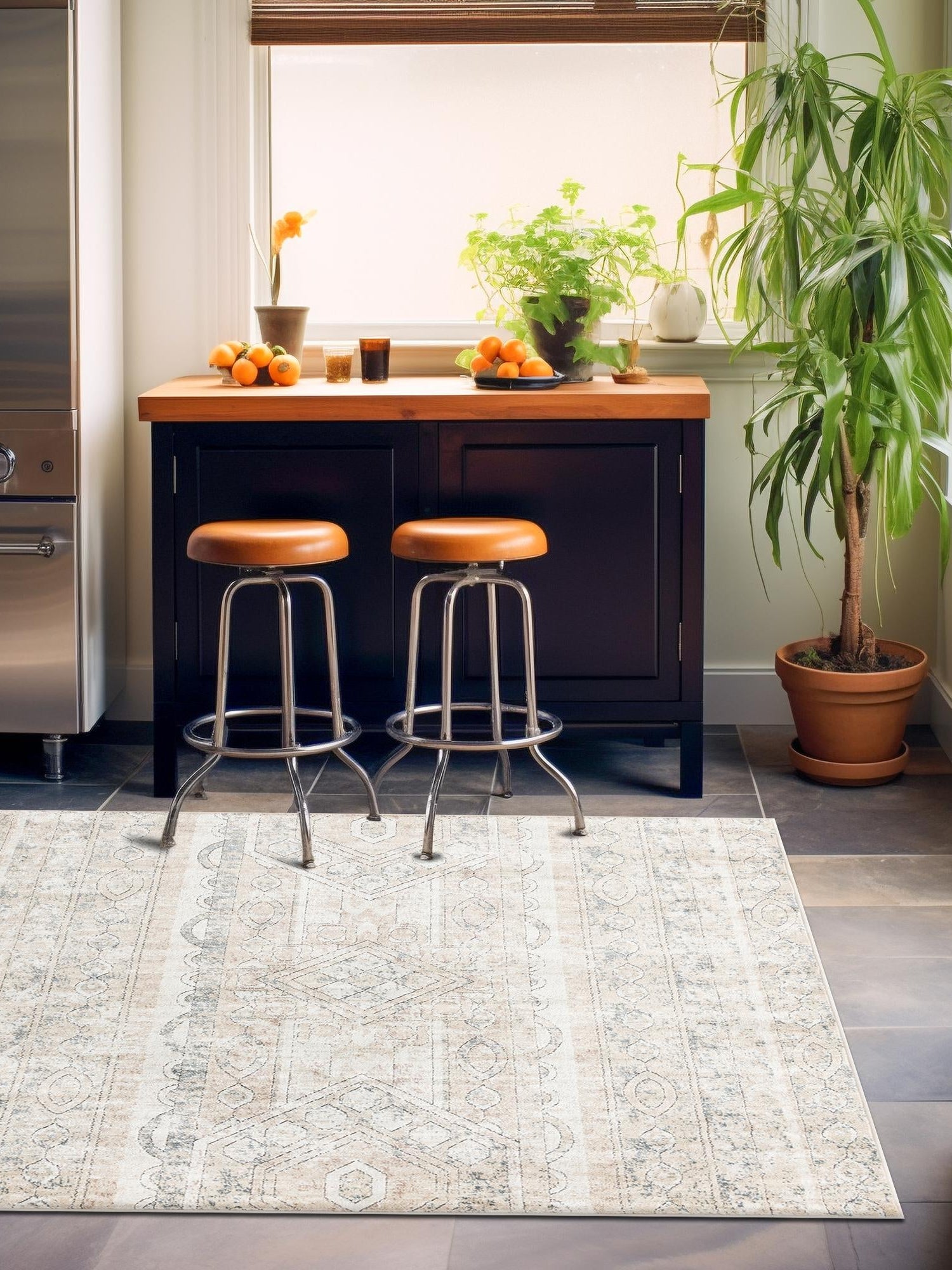 Ivory 6' 1 x 6' 1 Portland Square Area Rug 85% Polypropylene & 15% Polyester Vintage Distressed Traditional Carpet for Home Decor for Sale at Rug Engine
