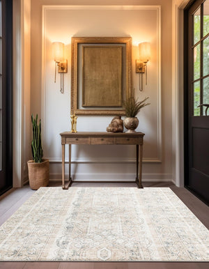 Ivory 7' 10 x 7' 10 Portland Square Area Rug 85% Polypropylene & 15% Polyester Vintage Distressed Traditional Carpet for Home Decor for Sale at Rug Engine