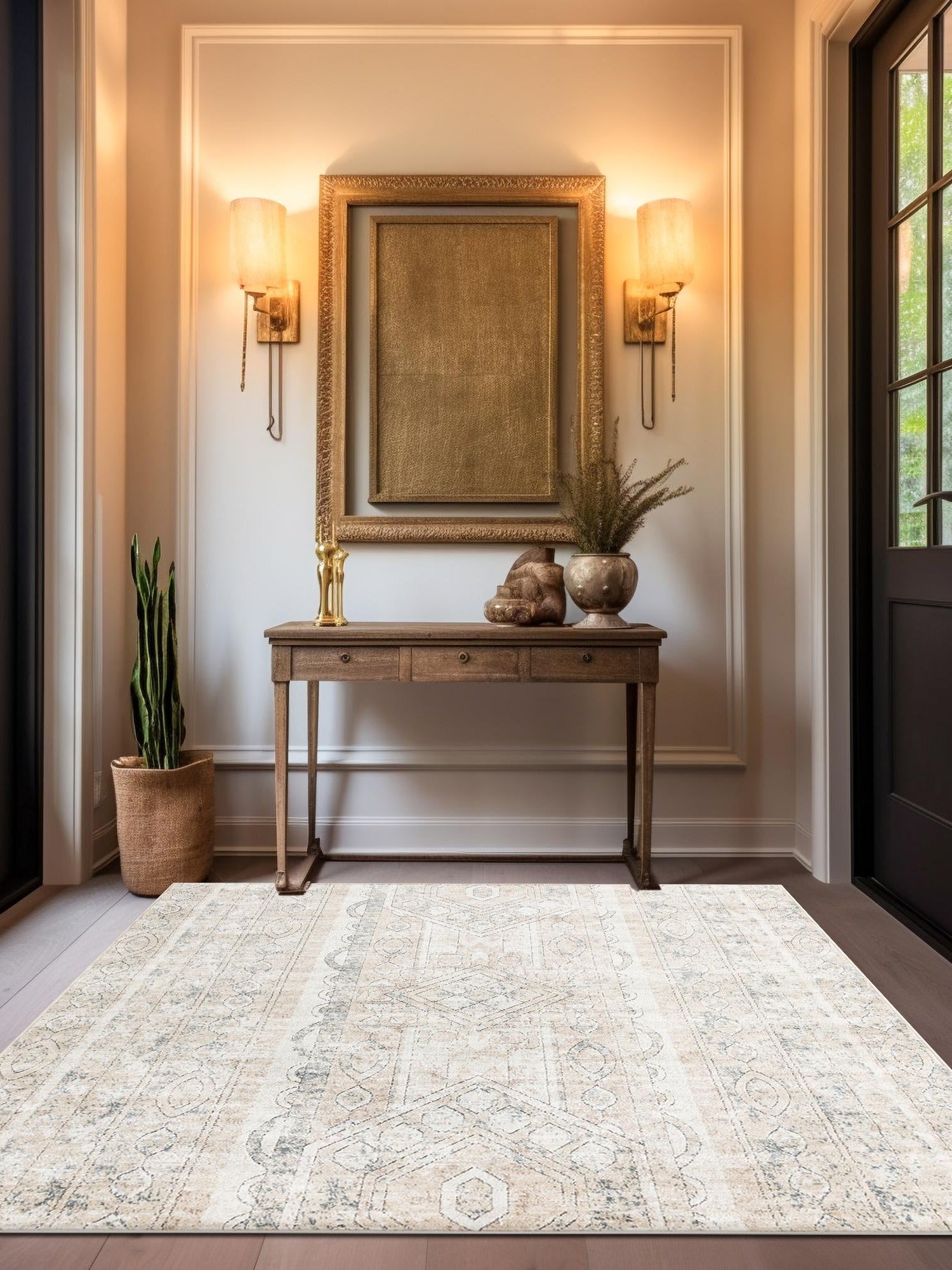 Ivory 6' 1 x 6' 1 Portland Square Area Rug 85% Polypropylene & 15% Polyester Vintage Distressed Traditional Carpet for Home Decor for Sale at Rug Engine