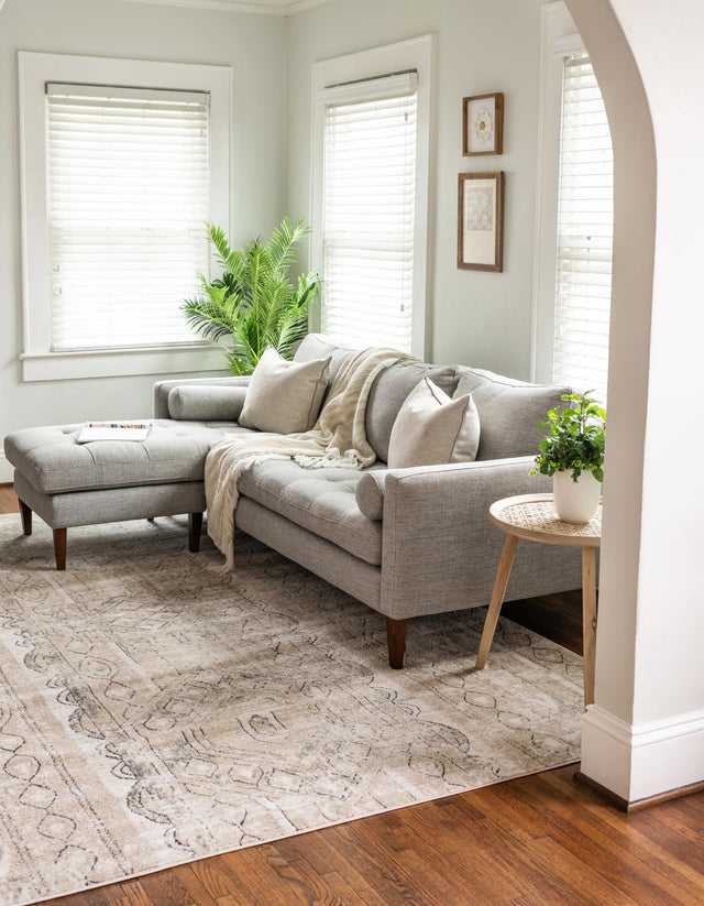 Ivory 7' 10 x 7' 10 Portland Square Area Rug 85% Polypropylene & 15% Polyester Vintage Distressed Traditional Carpet for Home Decor for Sale at Rug Engine