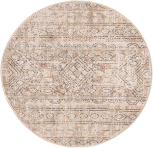 Ivory 3' 1 x 3' 1 Portland Round Area Rug 85% Polypropylene & 15% Polyester Vintage Distressed Traditional Carpet for Home Decor for Sale at Rug Engine