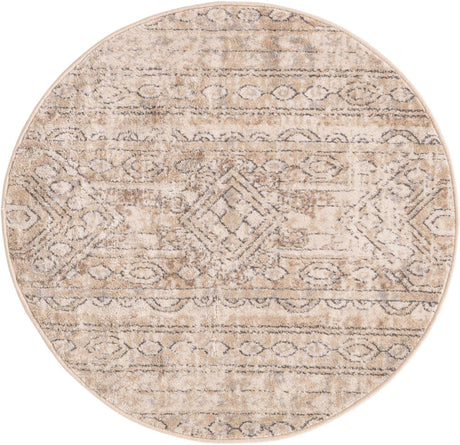 Ivory 3' 1 x 3' 1 Portland Round Area Rug 85% Polypropylene & 15% Polyester Vintage Distressed Traditional Carpet for Home Decor for Sale at Rug Engine