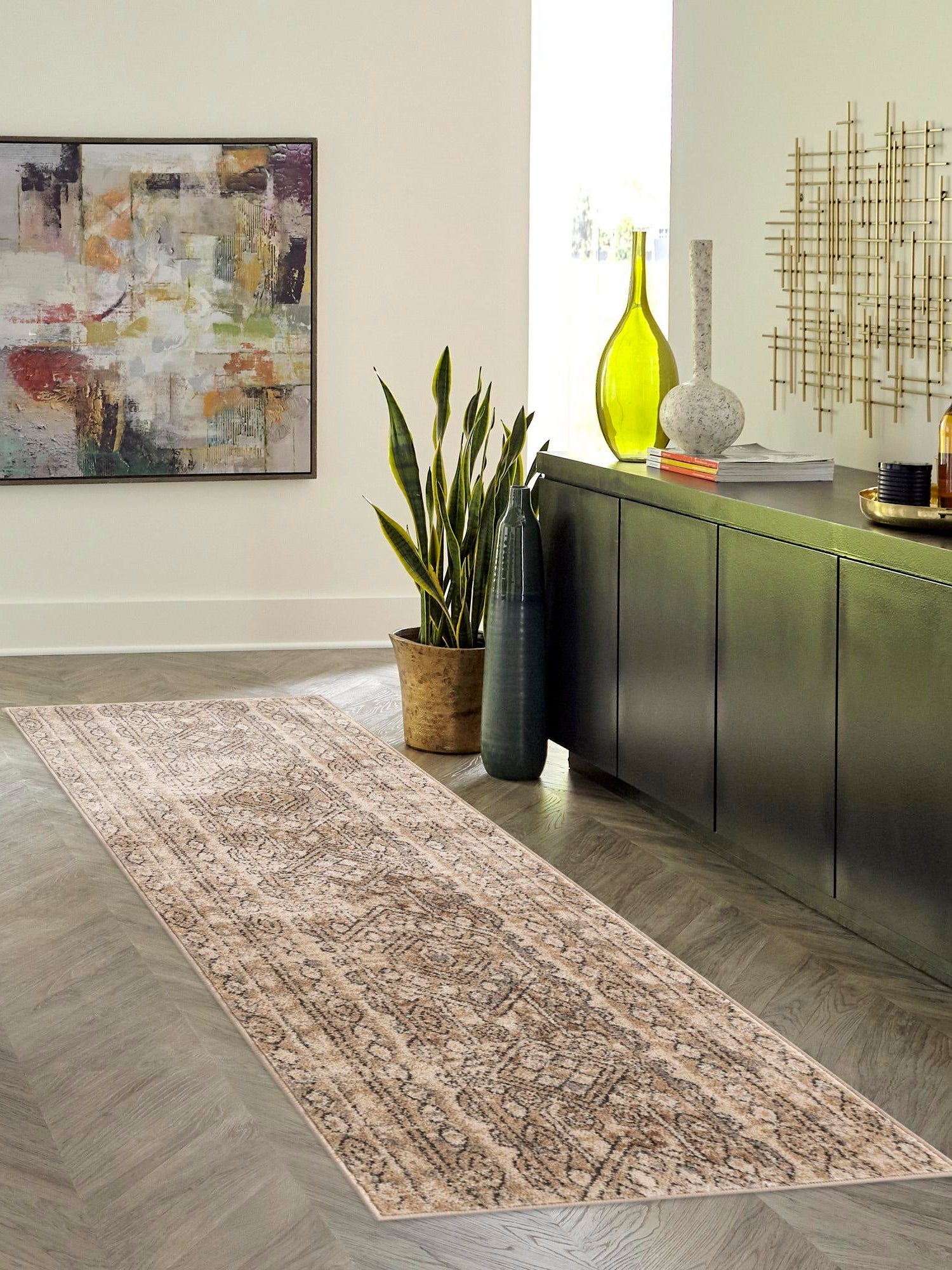 Ivory 2' 7 x 13' 1 Portland Runner Area Rug 85% Polypropylene & 15% Polyester Vintage Distressed Traditional Carpet for Home Decor for Sale at Rug Engine