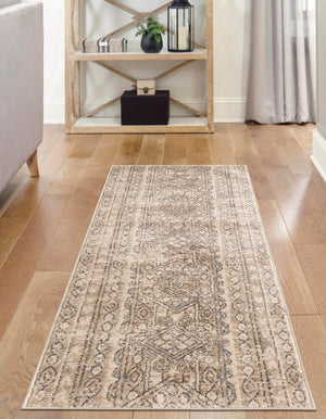 Ivory 2' 2 x 12' Portland Runner Area Rug 85% Polypropylene & 15% Polyester Vintage Distressed Traditional Carpet for Home Decor for Sale at Rug Engine