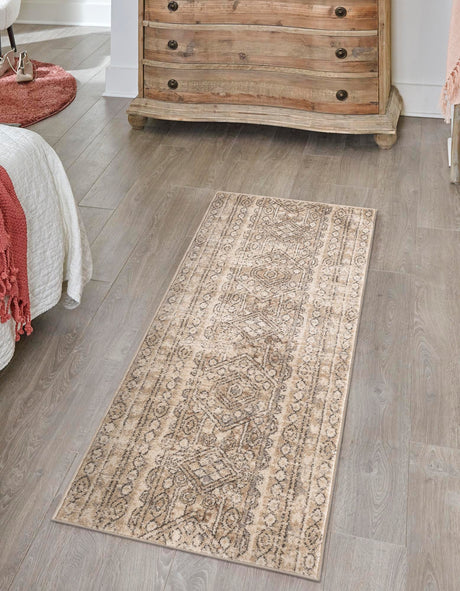 Ivory 2' x 8' Portland Runner Area Rug 85% Polypropylene & 15% Polyester Vintage Distressed Traditional Carpet for Home Decor for Sale at Rug Engine