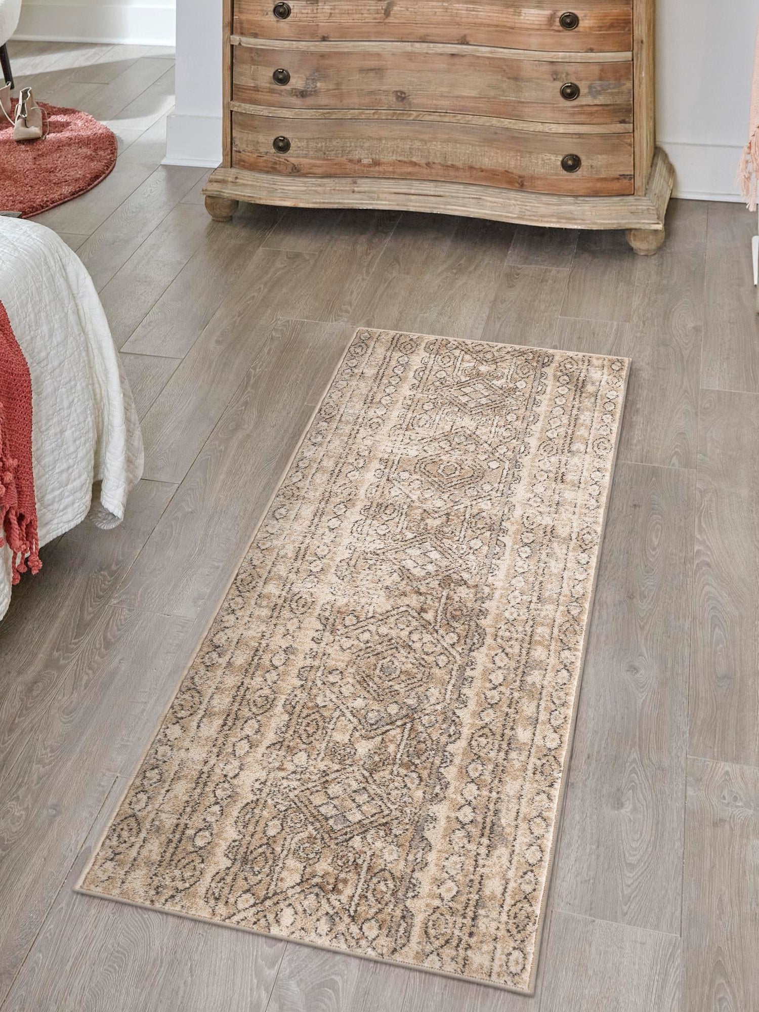 Ivory 2' x 6' 1 Portland Runner Area Rug 85% Polypropylene & 15% Polyester Vintage Distressed Traditional Carpet for Home Decor for Sale at Rug Engine