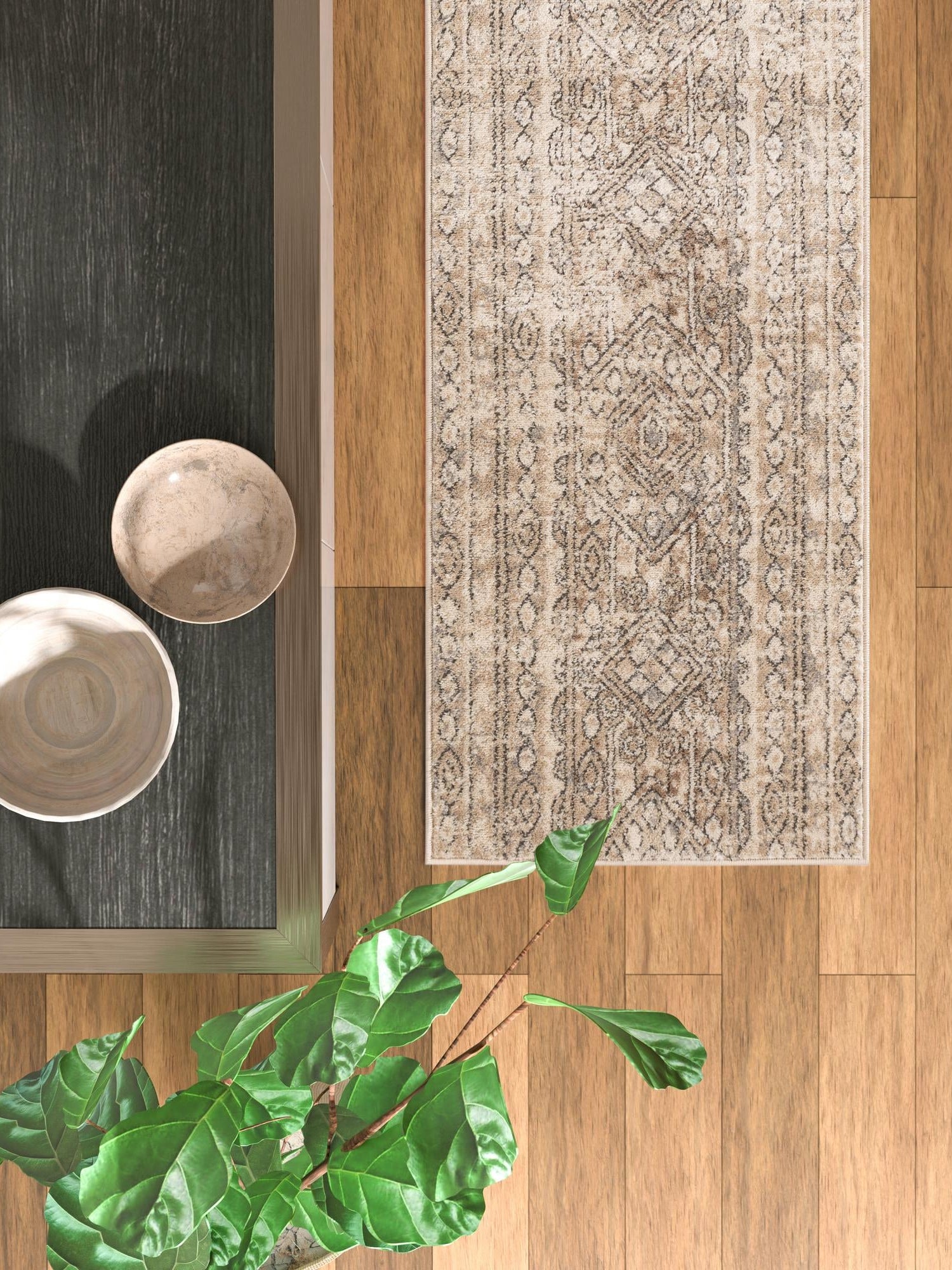 Ivory 2' 2 x 12' Portland Runner Area Rug 85% Polypropylene & 15% Polyester Vintage Distressed Traditional Carpet for Home Decor for Sale at Rug Engine