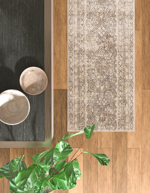 Ivory 2' x 6' 1 Portland Runner Area Rug 85% Polypropylene & 15% Polyester Vintage Distressed Traditional Carpet for Home Decor for Sale at Rug Engine