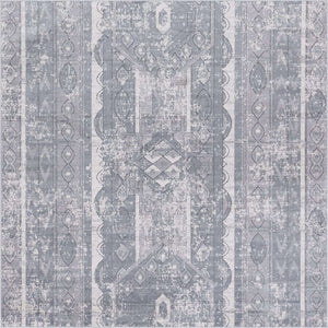 Gray 7' 10 x 7' 10 Portland Square Area Rug 85% Polypropylene & 15% Polyester Vintage Distressed Traditional Carpet for Home Decor for Sale at Rug Engine