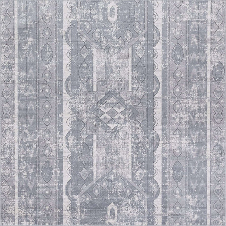 Gray 7' 10 x 7' 10 Portland Square Area Rug 85% Polypropylene & 15% Polyester Vintage Distressed Traditional Carpet for Home Decor for Sale at Rug Engine