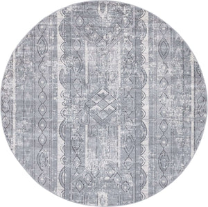 Gray 7' 1 x 7' 1 Portland Round Area Rug 85% Polypropylene & 15% Polyester Vintage Distressed Traditional Carpet for Home Decor for Sale at Rug Engine