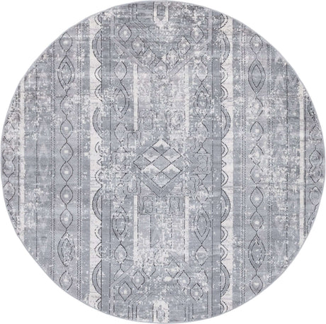 Gray 7' 1 x 7' 1 Portland Round Area Rug 85% Polypropylene & 15% Polyester Vintage Distressed Traditional Carpet for Home Decor for Sale at Rug Engine