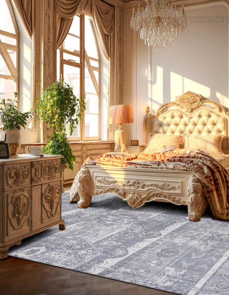 Gray 6' 1 x 6' 1 Portland Square Area Rug 85% Polypropylene & 15% Polyester Vintage Distressed Traditional Carpet for Home Decor for Sale at Rug Engine