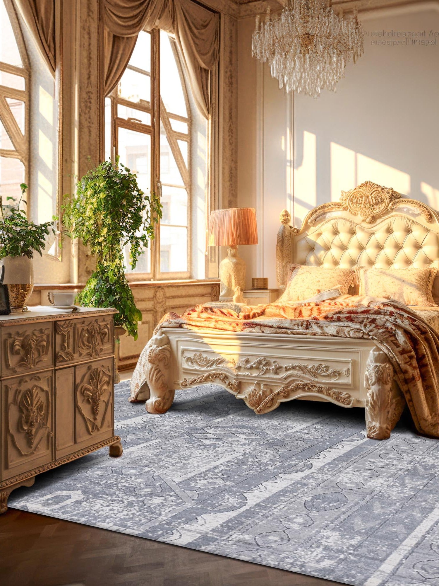 Gray 7' 10 x 7' 10 Portland Square Area Rug 85% Polypropylene & 15% Polyester Vintage Distressed Traditional Carpet for Home Decor for Sale at Rug Engine