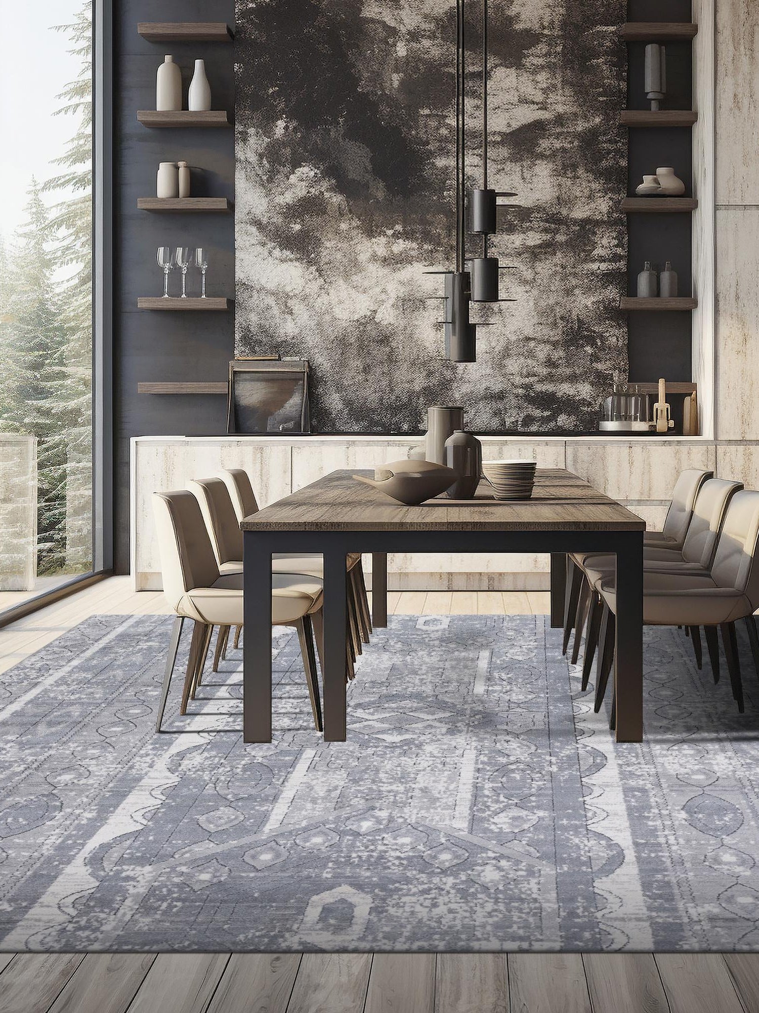 Gray 7' 10 x 7' 10 Portland Square Area Rug 85% Polypropylene & 15% Polyester Vintage Distressed Traditional Carpet for Home Decor for Sale at Rug Engine