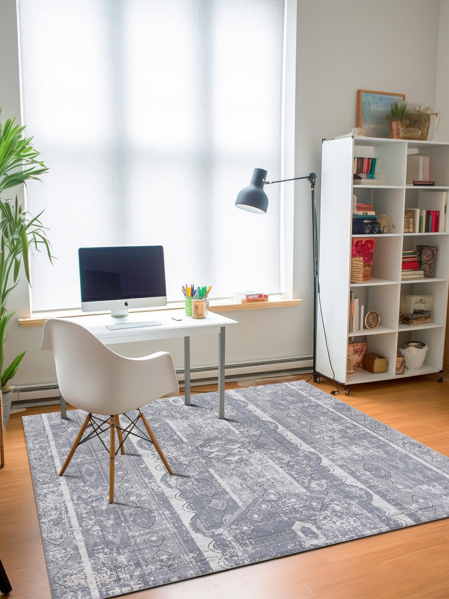 Gray 6' 1 x 6' 1 Portland Square Area Rug 85% Polypropylene & 15% Polyester Vintage Distressed Traditional Carpet for Home Decor for Sale at Rug Engine