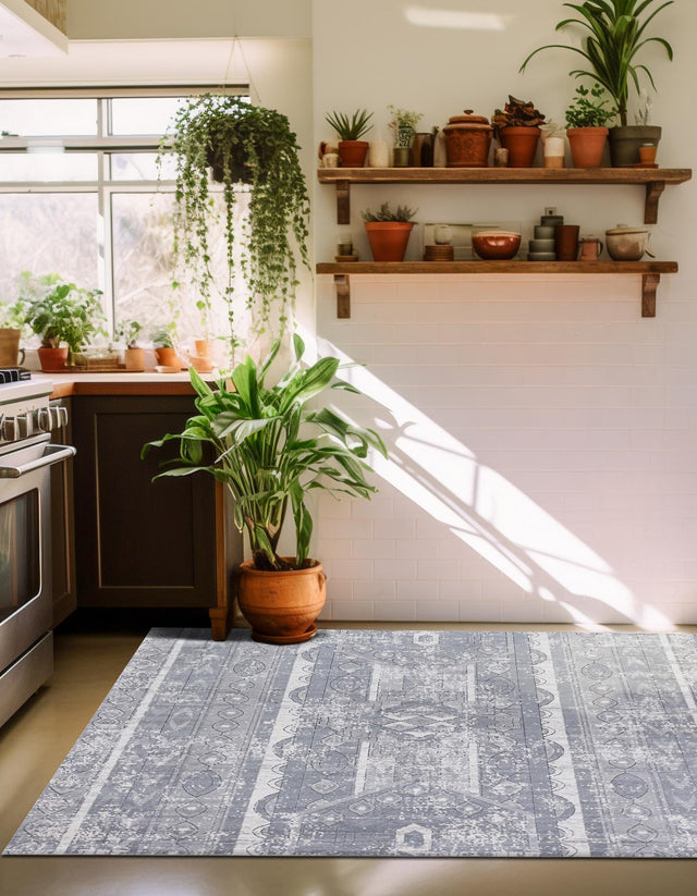 Gray 7' 10 x 7' 10 Portland Square Area Rug 85% Polypropylene & 15% Polyester Vintage Distressed Traditional Carpet for Home Decor for Sale at Rug Engine