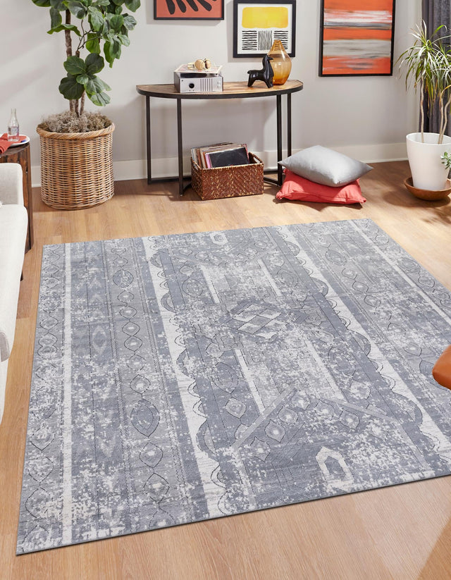 Gray 6' 1 x 6' 1 Portland Square Area Rug 85% Polypropylene & 15% Polyester Vintage Distressed Traditional Carpet for Home Decor for Sale at Rug Engine
