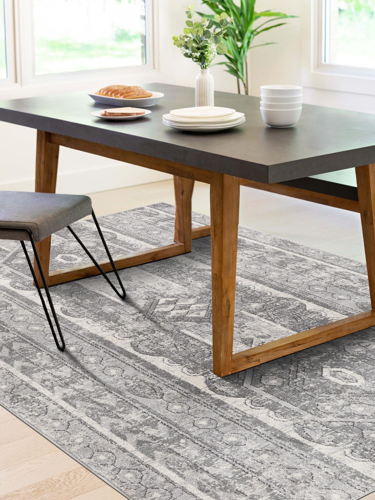 Gray 10' x 13' 1 Portland Rectangle Area Rug 85% Polypropylene & 15% Polyester Vintage Distressed Traditional Carpet for Home Decor for Sale at Rug Engine