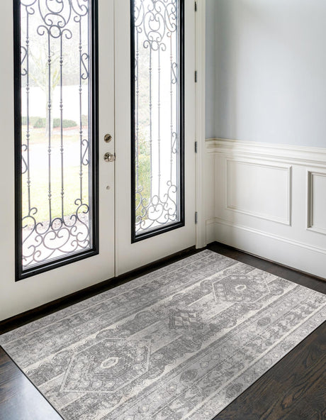 Gray 2' 2 x 3' 1 Portland Rectangle Area Rug 85% Polypropylene & 15% Polyester Vintage Distressed Traditional Carpet for Home Decor for Sale at Rug Engine