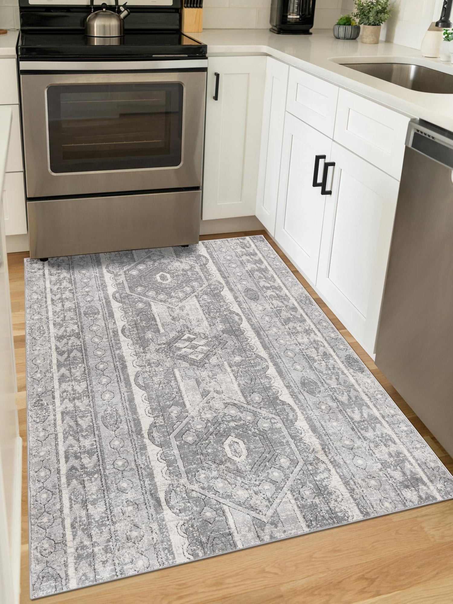 Gray 10' x 13' 1 Portland Rectangle Area Rug 85% Polypropylene & 15% Polyester Vintage Distressed Traditional Carpet for Home Decor for Sale at Rug Engine