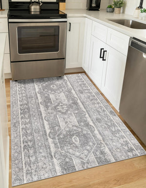 Gray 2' 2 x 3' 1 Portland Rectangle Area Rug 85% Polypropylene & 15% Polyester Vintage Distressed Traditional Carpet for Home Decor for Sale at Rug Engine