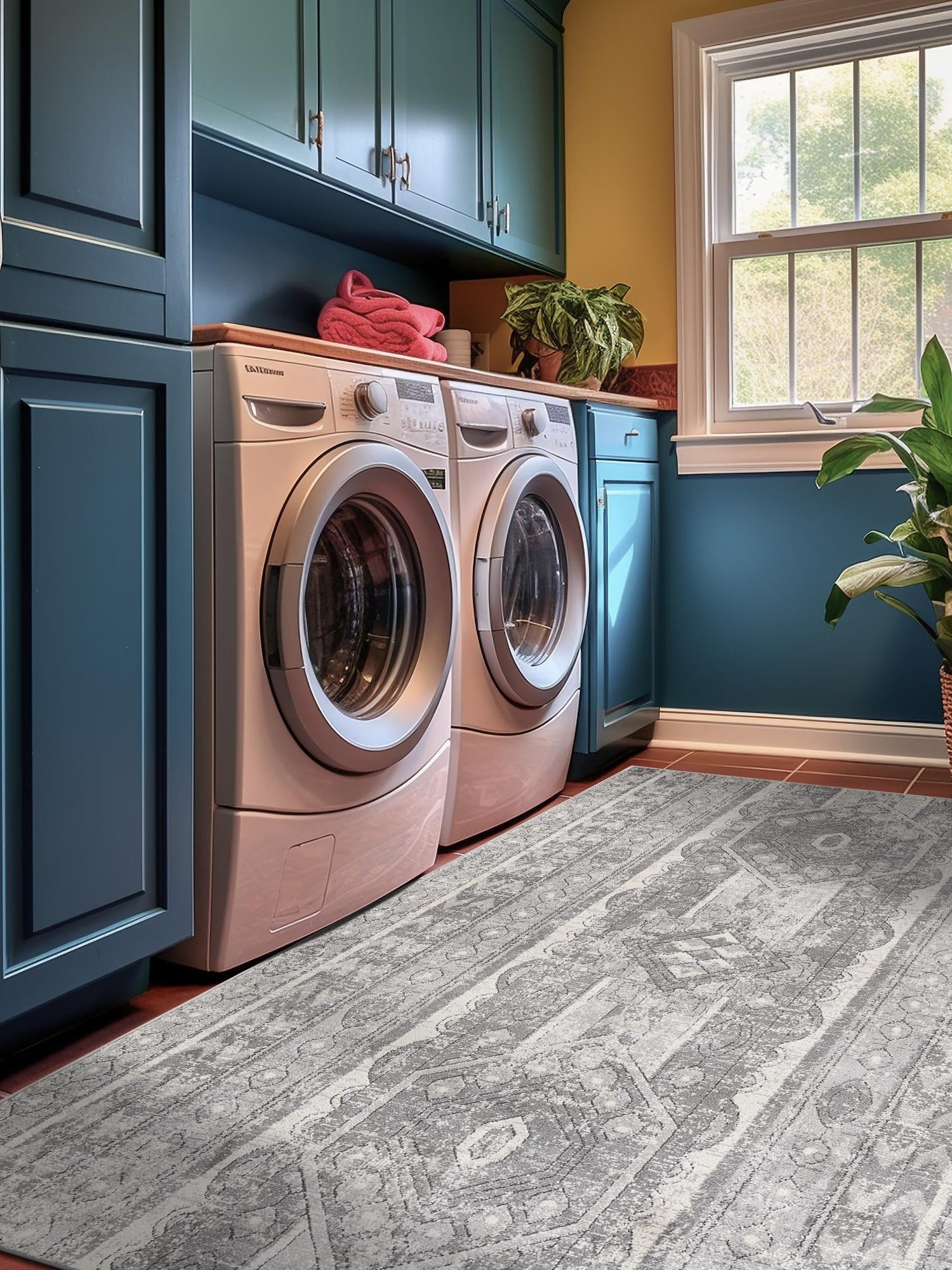 Gray 9' x 12' Portland Rectangle Area Rug 85% Polypropylene & 15% Polyester Vintage Distressed Traditional Carpet for Home Decor for Sale at Rug Engine