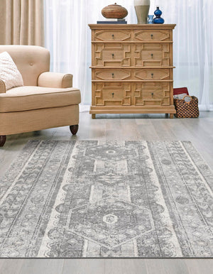 Gray 7' 10 x 11' Portland Rectangle Area Rug 85% Polypropylene & 15% Polyester Vintage Distressed Traditional Carpet for Home Decor for Sale at Rug Engine