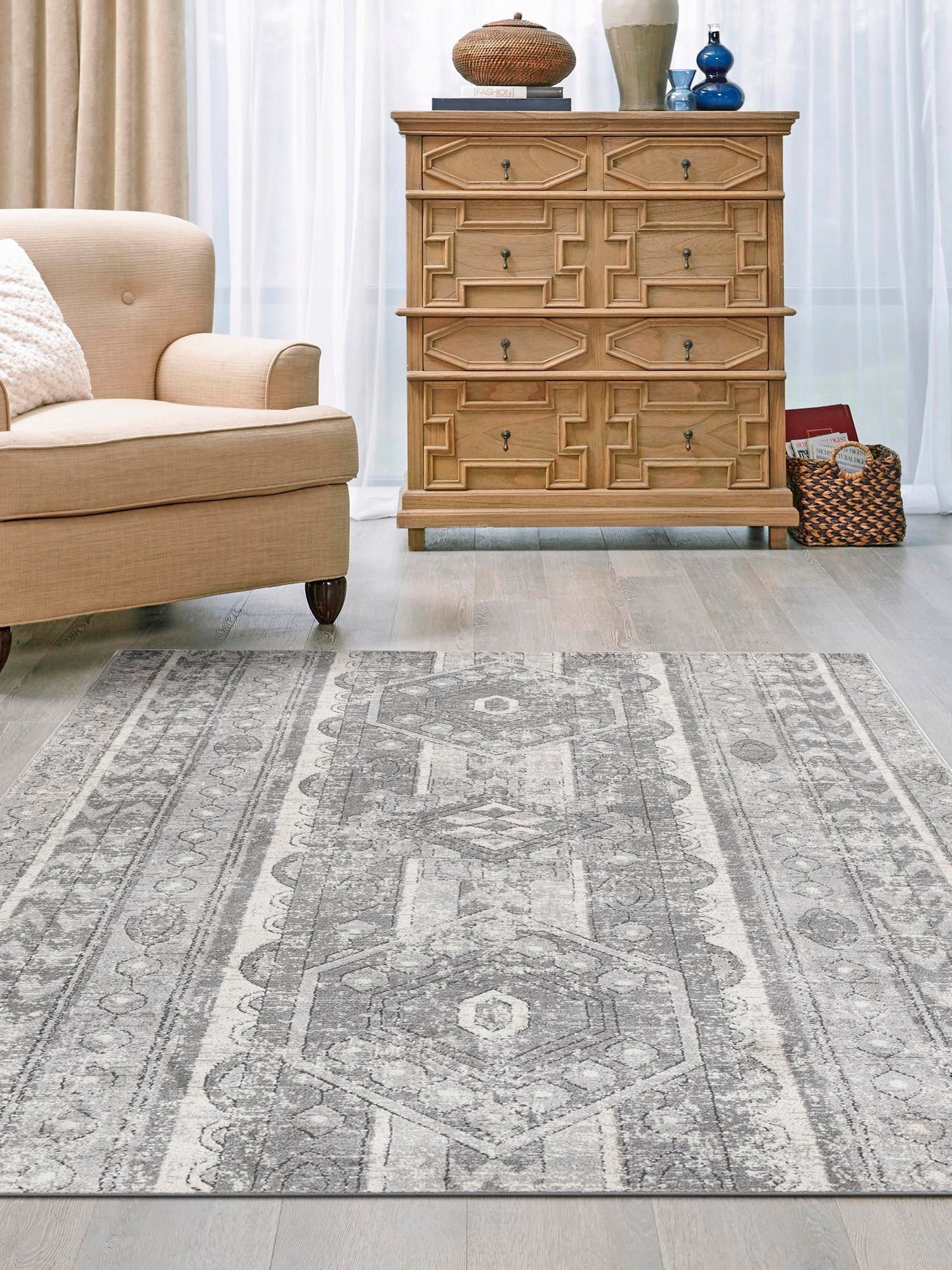 Gray 10' x 14' 1 Portland Rectangle Area Rug 85% Polypropylene & 15% Polyester Vintage Distressed Traditional Carpet for Home Decor for Sale at Rug Engine