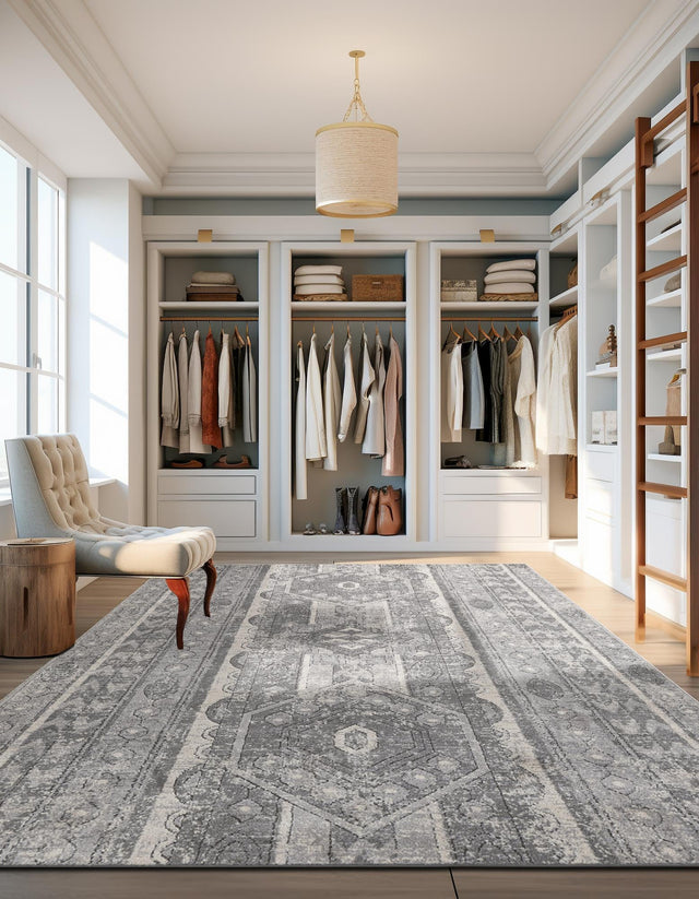 Gray 7' 10 x 11' Portland Rectangle Area Rug 85% Polypropylene & 15% Polyester Vintage Distressed Traditional Carpet for Home Decor for Sale at Rug Engine