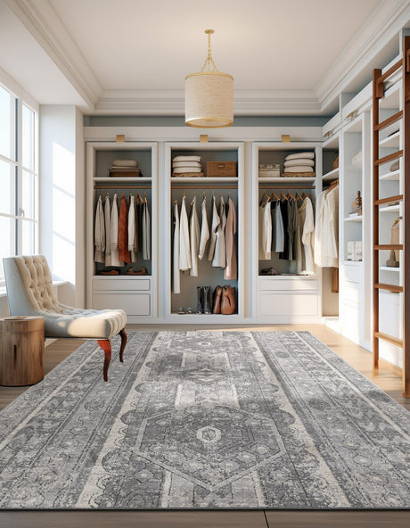 Gray 10' x 13' 1 Portland Rectangle Area Rug 85% Polypropylene & 15% Polyester Vintage Distressed Traditional Carpet for Home Decor for Sale at Rug Engine
