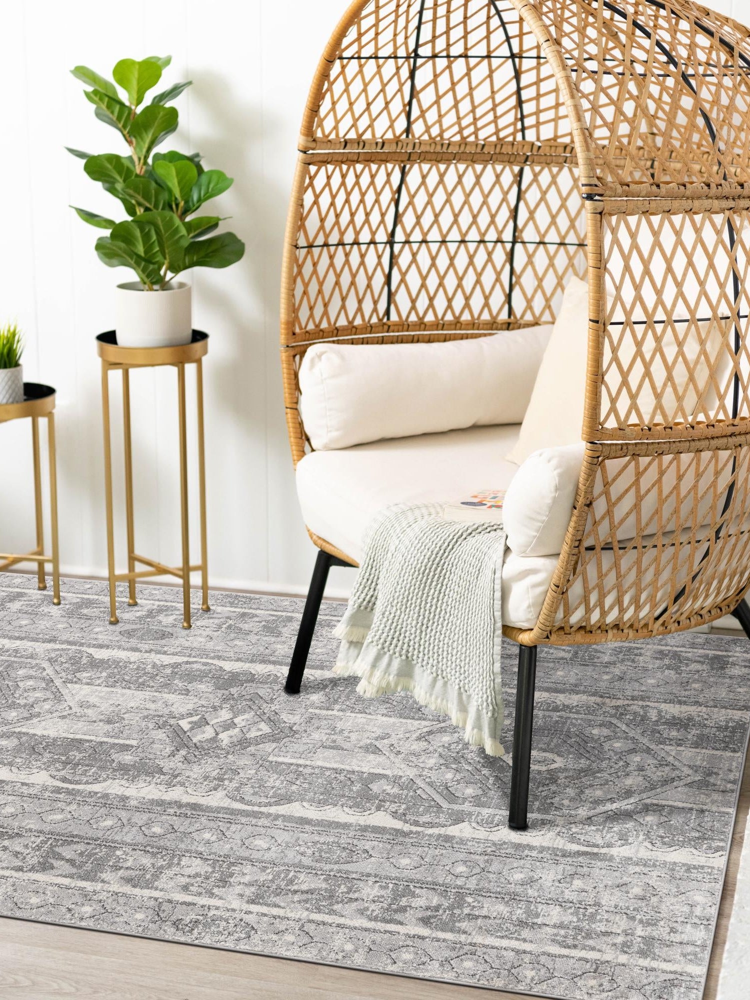 Gray 6' 1 x 9' Portland Rectangle Area Rug 85% Polypropylene & 15% Polyester Vintage Distressed Traditional Carpet for Home Decor for Sale at Rug Engine