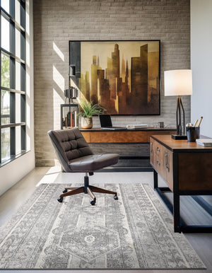Gray 4' 1 x 6' 1 Portland Rectangle Area Rug 85% Polypropylene & 15% Polyester Vintage Distressed Traditional Carpet for Home Decor for Sale at Rug Engine