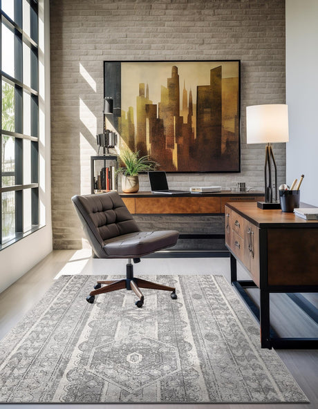 Gray 7' 10 x 10' Portland Rectangle Area Rug 85% Polypropylene & 15% Polyester Vintage Distressed Traditional Carpet for Home Decor for Sale at Rug Engine