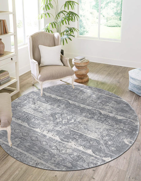 Gray 5' 3 x 5' 3 Portland Round Area Rug 85% Polypropylene & 15% Polyester Vintage Distressed Traditional Carpet for Home Decor for Sale at Rug Engine