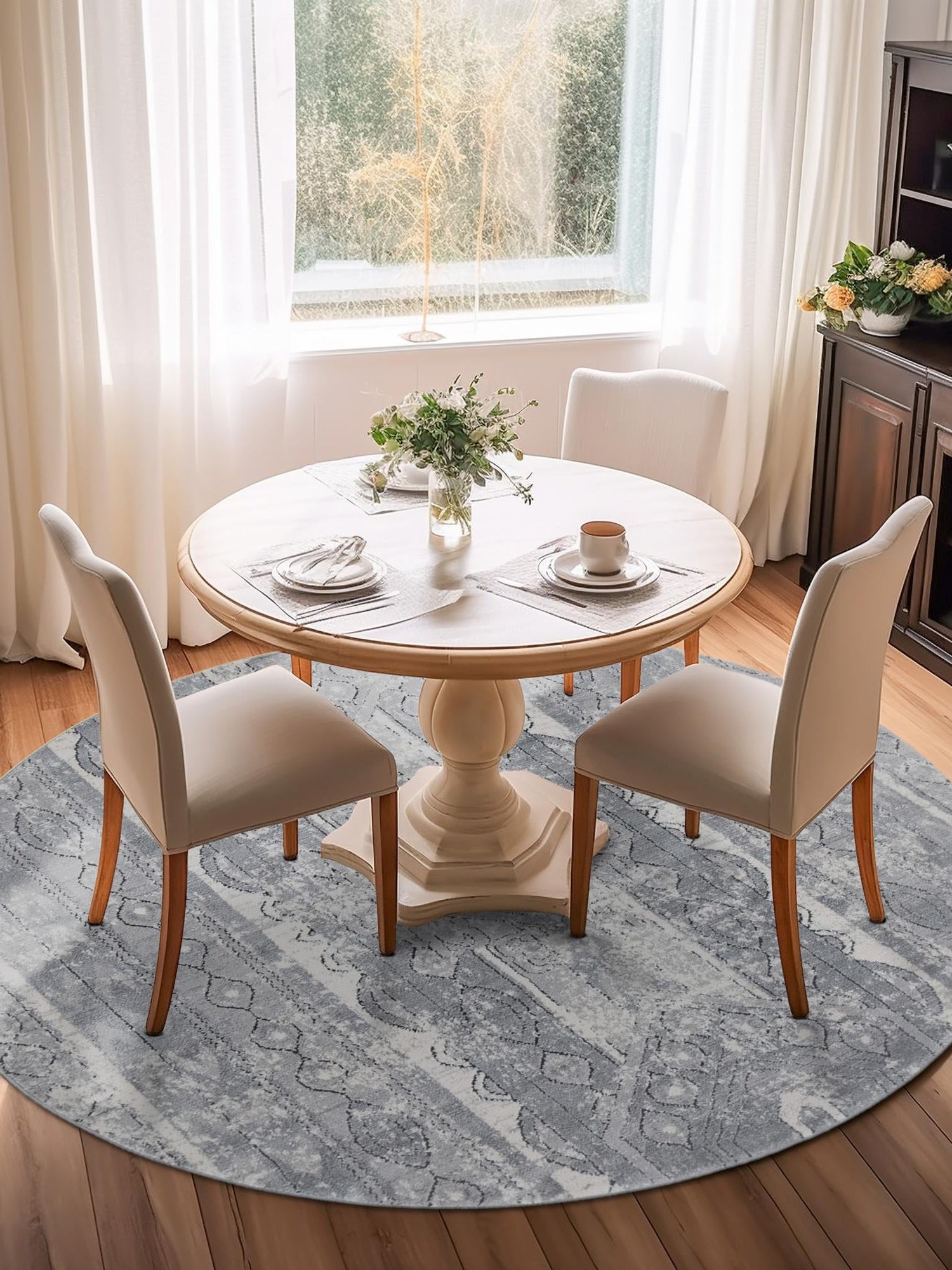 Gray 7' 1 x 7' 1 Portland Round Area Rug 85% Polypropylene & 15% Polyester Vintage Distressed Traditional Carpet for Home Decor for Sale at Rug Engine