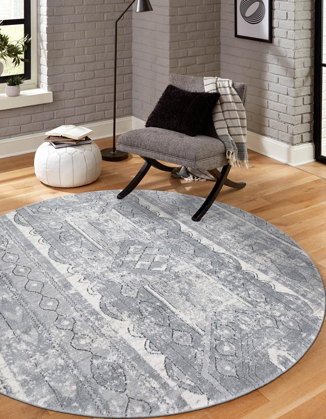 Gray 3' 1 x 3' 1 Portland Round Area Rug 85% Polypropylene & 15% Polyester Vintage Distressed Traditional Carpet for Home Decor for Sale at Rug Engine