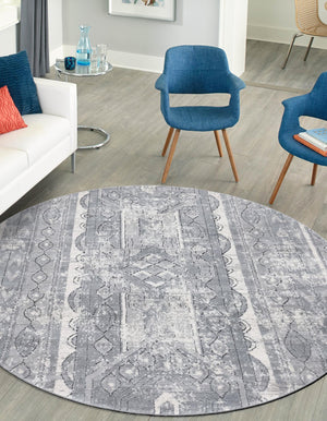 Gray 5' 3 x 5' 3 Portland Round Area Rug 85% Polypropylene & 15% Polyester Vintage Distressed Traditional Carpet for Home Decor for Sale at Rug Engine