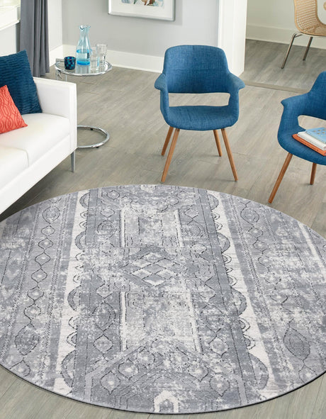Gray 5' 3 x 5' 3 Portland Round Area Rug 85% Polypropylene & 15% Polyester Vintage Distressed Traditional Carpet for Home Decor for Sale at Rug Engine