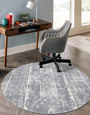 Gray 5' 3 x 5' 3 Portland Round Area Rug 85% Polypropylene & 15% Polyester Vintage Distressed Traditional Carpet for Home Decor for Sale at Rug Engine