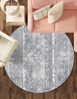 Gray 5' 3 x 5' 3 Portland Round Area Rug 85% Polypropylene & 15% Polyester Vintage Distressed Traditional Carpet for Home Decor for Sale at Rug Engine