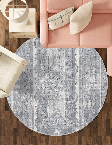 Gray 5' 3 x 5' 3 Portland Round Area Rug 85% Polypropylene & 15% Polyester Vintage Distressed Traditional Carpet for Home Decor for Sale at Rug Engine