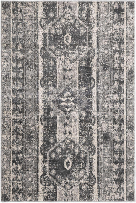 Gray 4' 1 x 6' 1 Portland Rectangle Area Rug 85% Polypropylene & 15% Polyester Vintage Distressed Traditional Carpet for Home Decor for Sale at Rug Engine