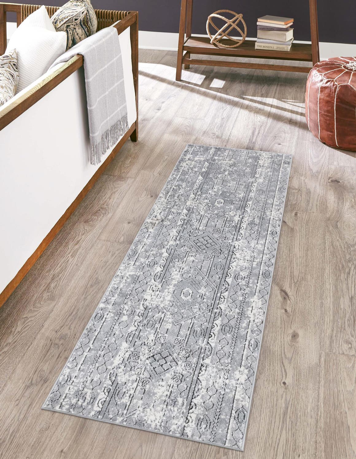 Gray 2' 2 x 12' Portland Runner Area Rug 85% Polypropylene & 15% Polyester Vintage Distressed Traditional Carpet for Home Decor for Sale at Rug Engine